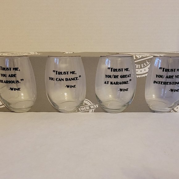 "Trust Me, ..." Wine Collection Set Of 4 Stemless Wine Glasses - NIB - Picture 1 of 8